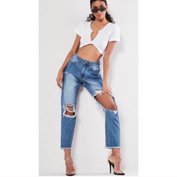 Missguided High Rise Distressed Riot Jeans - Picture 3 of 9
